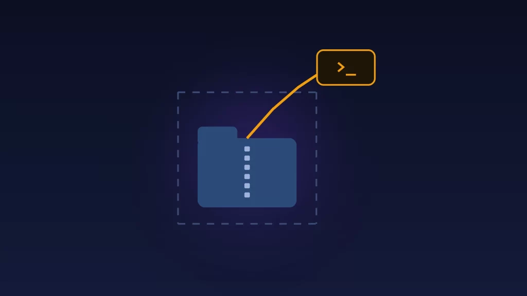 Illustration of a zipped project folder inside a dashed sandbox boundary, with a line running out of the boundary to a terminal prompt