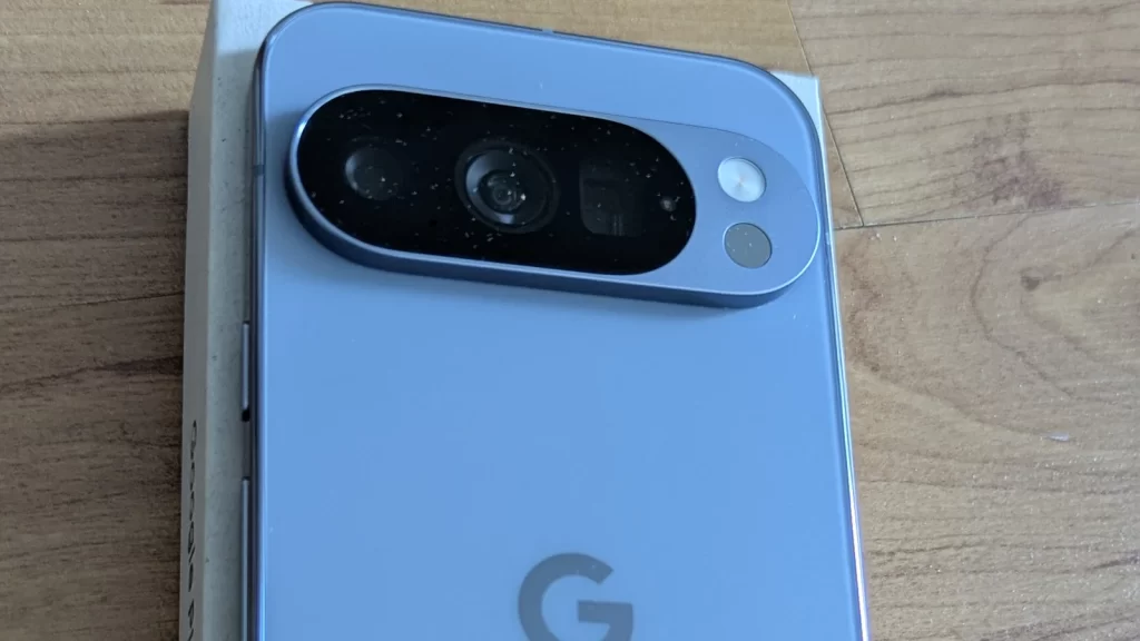 The back of a Google Pixel 10 Pro, showing its camera bar