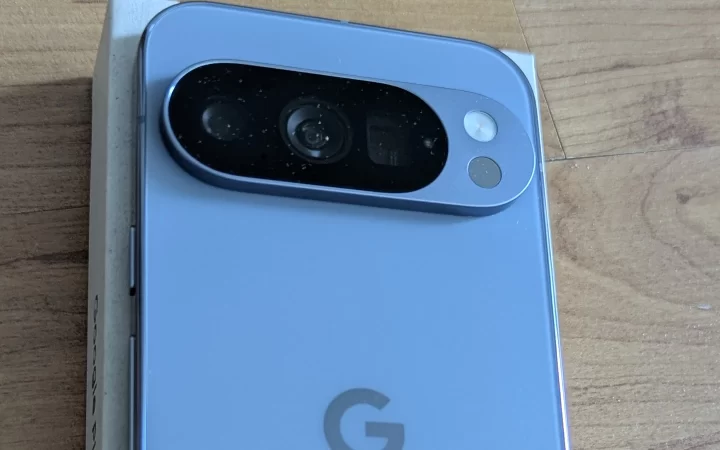 The back of a Google Pixel 10 Pro, showing its camera bar